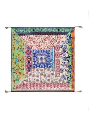 JOHNNY WAS Cozumel Scarf Flowers Silk Square Floral Green Multicolor Tassel 44”